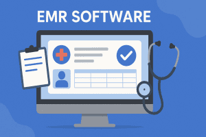 Illustration of a dashboard view of EMR software interface with clinical notes, appointments, and medication management tools displayed—tailored for behavioral health and addiction treatment settings.